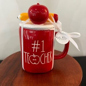 RAE DUNN Red #1 Teacher Mug w/ Lid, Coffee mug with lid 16 oz